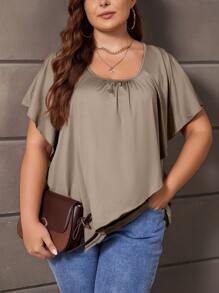 SHEIN LUNE 大碼素色蝙蝠袖T恤 - 棕色 - 查看 6