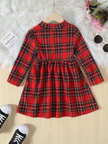 SHEIN 女小童格紋印花小高領洋裝 - 彩色 - 查看 2