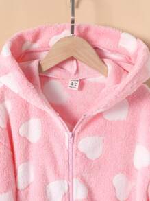 SHEIN 女大童滿身愛心圖案3D耳朵設計連帽毛絨夾克 - 彩色 - 查看 4