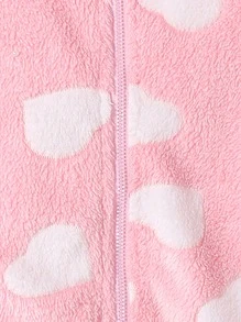 SHEIN 女大童滿身愛心圖案3D耳朵設計連帽毛絨夾克 - 彩色 - 查看 6