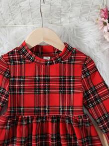 SHEIN 女小童格紋印花小高領洋裝 - 彩色 - 查看 4