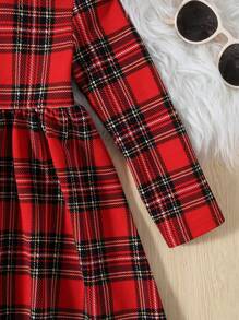 SHEIN 女小童格紋印花小高領洋裝 - 彩色 - 查看 5