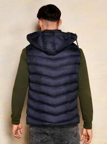 RueChic Nam 1 Miếng Dây kéo mặt trước Dây rút áo có mũ Áo khoác Vest Puffer - Màu xanh hải quân - Xem 2