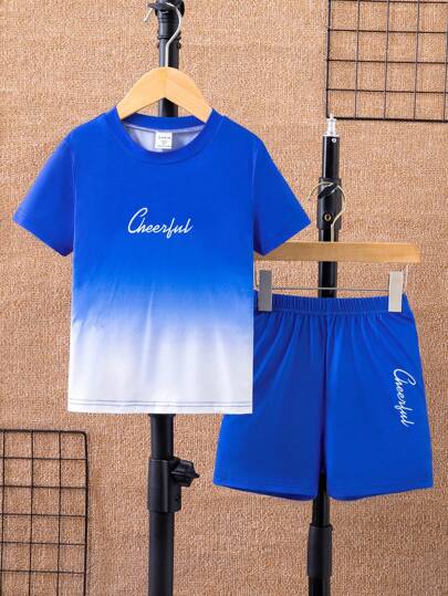 SHEIN 休閒字母 漸層男童（小）兩件套