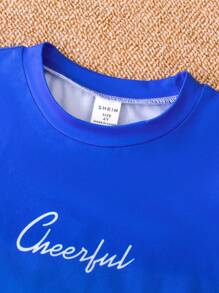 SHEIN 休閒字母 漸層男童（小）兩件套 - 藍白色 - 查看 4