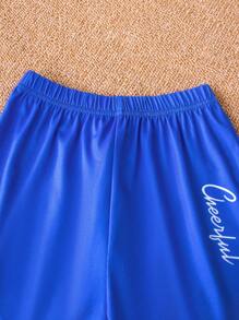 SHEIN 休閒字母 漸層男童（小）兩件套 - 藍白色 - 查看 7