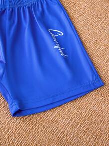 SHEIN 休閒字母 漸層男童（小）兩件套 - 藍白色 - 查看 8