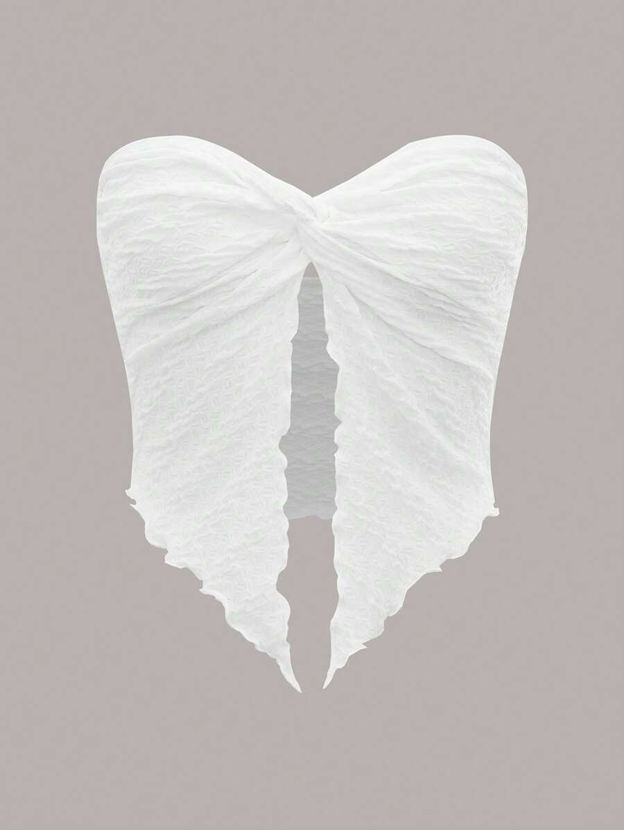 SHEIN ICON Twist Split Hem Tube Crop Women Tops - White - View 1