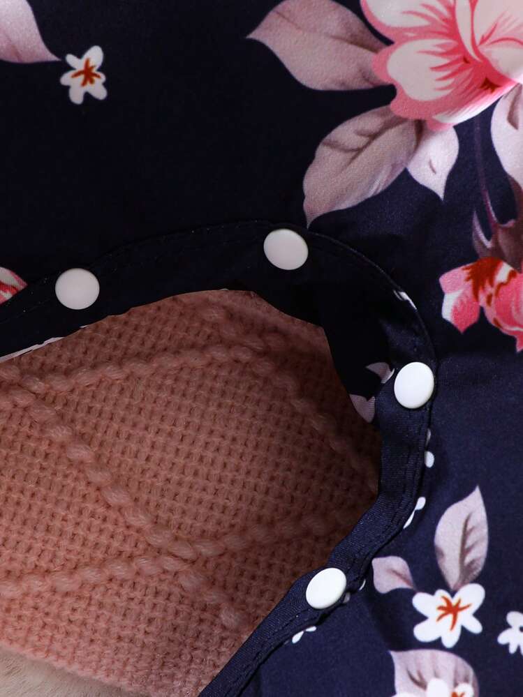 SHEIN Baby Girl Floral Print Ruffle Trim Bow Front 2 In 1 Jumpsuit & Headband - Blue - View 7