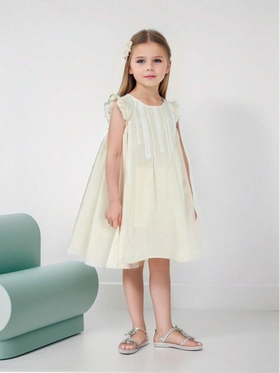 Young Girl Ruffle Trim Smock Dress