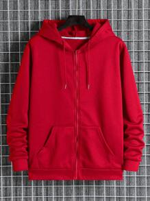 Manfinity Dauomo Men Zip Up Drawstring Thermal Lined Hoodie - Red - View 1
