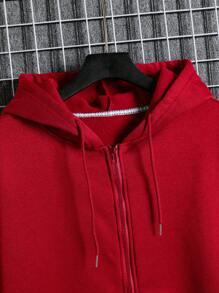 Manfinity Dauomo Men Zip Up Drawstring Thermal Lined Hoodie - Red - View 5
