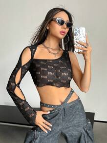 SHEIN X Danna Paola SHEIN ICON Top crop con abertura de cuello asimétrico