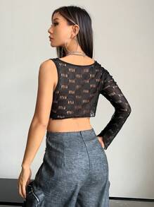SHEIN X Danna Paola SHEIN ICON Top crop con abertura de cuello asimétrico