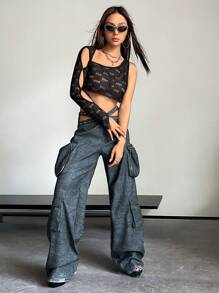 SHEIN X Danna Paola SHEIN ICON Top crop con abertura de cuello asimétrico