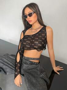 SHEIN X Danna Paola SHEIN ICON Top crop con abertura de cuello asimétrico