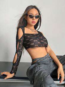 SHEIN X Danna Paola SHEIN ICON Top crop con abertura de cuello asimétrico