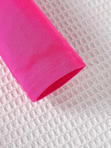 SHEIN Tween Girls 2-Tone Open Shoulder Round Neck Long Sleeve Casual Fashion T-Shirt, Suitable For Daily Wear