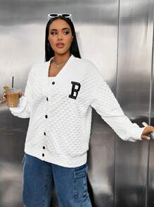 SHEIN X Galloways Plus Letter Patched Drop Shoulder Jacket - White - View 6