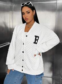 SHEIN X Galloways Plus Letter Patched Drop Shoulder Jacket - White - View 1