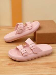 Chicas Zapatillas con doble hebilla adorno transpirable para exterior - Rosa - Ver 1