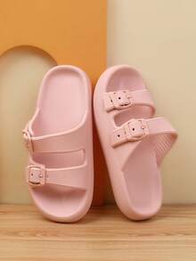 Chicas Zapatillas con doble hebilla adorno transpirable para exterior - Rosa - Ver 3