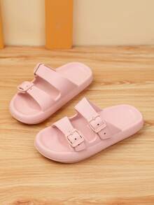 Chicas Zapatillas con doble hebilla adorno transpirable para exterior - Rosa - Ver 4