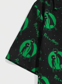 ROMWE MEN Rick and Morty | ROMWE Guys Letter & Cartoon Graphic Shirt - Black - View 3