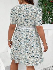 Flirla Đầm Plus Size Tương phản ren Họa tiết hoa Boho - Nhiều màu - Xem 2