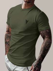 Manfinity Homme Camisetas para hombres con corte ajustado, cuello redondo, manga corta, simple y casual, verano