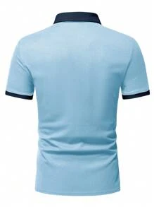 Manfinity Homme 男士拼接邊1/4拉鍊POLO衫 - 淺藍色 - 查看 2