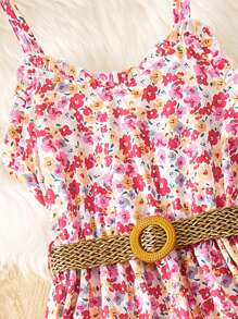 女孩碎花荷葉邊吊帶連衣裙 - 彩色 - 查看 3