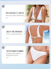 SHEIN Swim Solid Bikini Set For Summer Beach - White - View 3