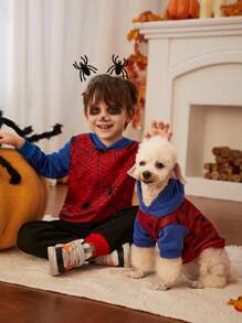 SHEIN Young Boy Halloween Spider Web Print Hoodie - Multicolor - View 1