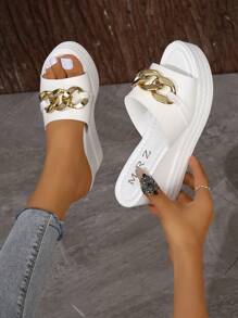 NỮ Trang trí chuỗi Dép xăng đan , Kỳ nghỉ Trắng Dép Wedge Slide - trắng - Xem 1
