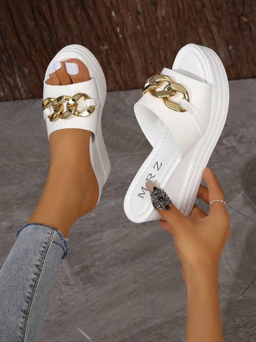 NỮ Trang trí chuỗi Dép xăng đan , Kỳ nghỉ Trắng Dép Wedge Slide - trắng - Xem 1