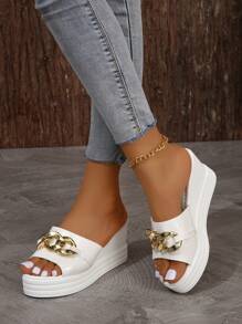 NỮ Trang trí chuỗi Dép xăng đan , Kỳ nghỉ Trắng Dép Wedge Slide - trắng - Xem 2