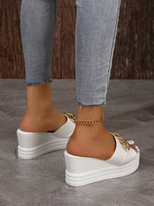 NỮ Trang trí chuỗi Dép xăng đan , Kỳ nghỉ Trắng Dép Wedge Slide - trắng - Xem 3
