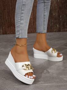 NỮ Trang trí chuỗi Dép xăng đan , Kỳ nghỉ Trắng Dép Wedge Slide - trắng - Xem 4