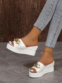 NỮ Trang trí chuỗi Dép xăng đan , Kỳ nghỉ Trắng Dép Wedge Slide - trắng - Xem 5