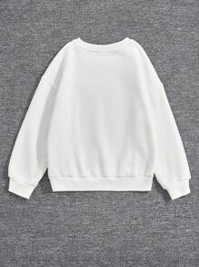 SHEIN Leap Crew Young Girl Halloween Print Drop Shoulder Sweatshirt - White - View 2
