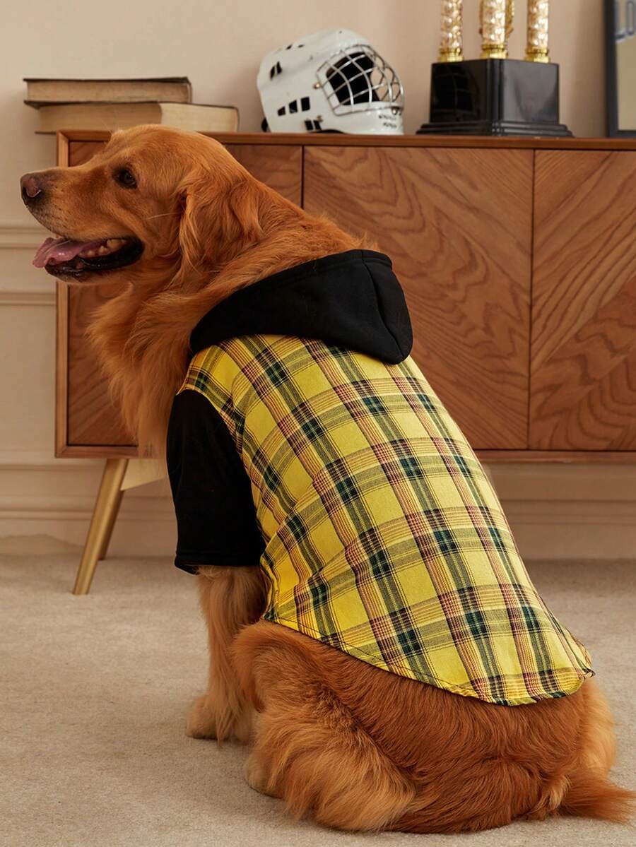 ROMWE de color combinado con capucha Cazadora con con patrón de cuadros , Ropa para mascotas - Multicolor - Ver 1