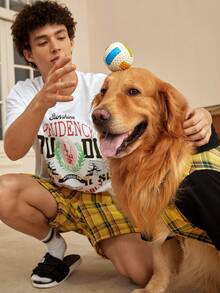 ROMWE de color combinado con capucha Cazadora con con patrón de cuadros , Ropa para mascotas - Multicolor - Ver 3