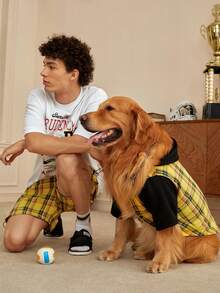 ROMWE de color combinado con capucha Cazadora con con patrón de cuadros , Ropa para mascotas - Multicolor - Ver 4