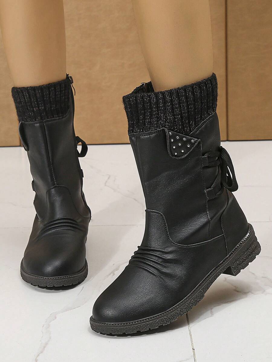 de mujeres de moda Botas calcetín arriba alta exterior casual Botas - Negro - Ver 1