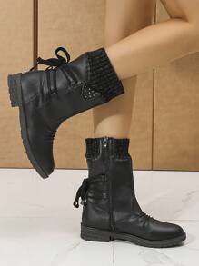 de mujeres de moda Botas calcetín arriba alta exterior casual Botas - Negro - Ver 2