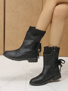 de mujeres de moda Botas calcetín arriba alta exterior casual Botas - Negro - Ver 3