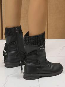 de mujeres de moda Botas calcetín arriba alta exterior casual Botas - Negro - Ver 5