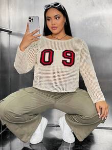 SHEIN EZwear Plus Pull Motif Lettre En Tricot - Beige - Voir 1