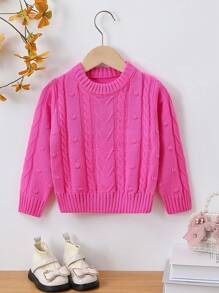 SHEIN Young Girl Cable Knit Jumper - Hot Pink - View 1
